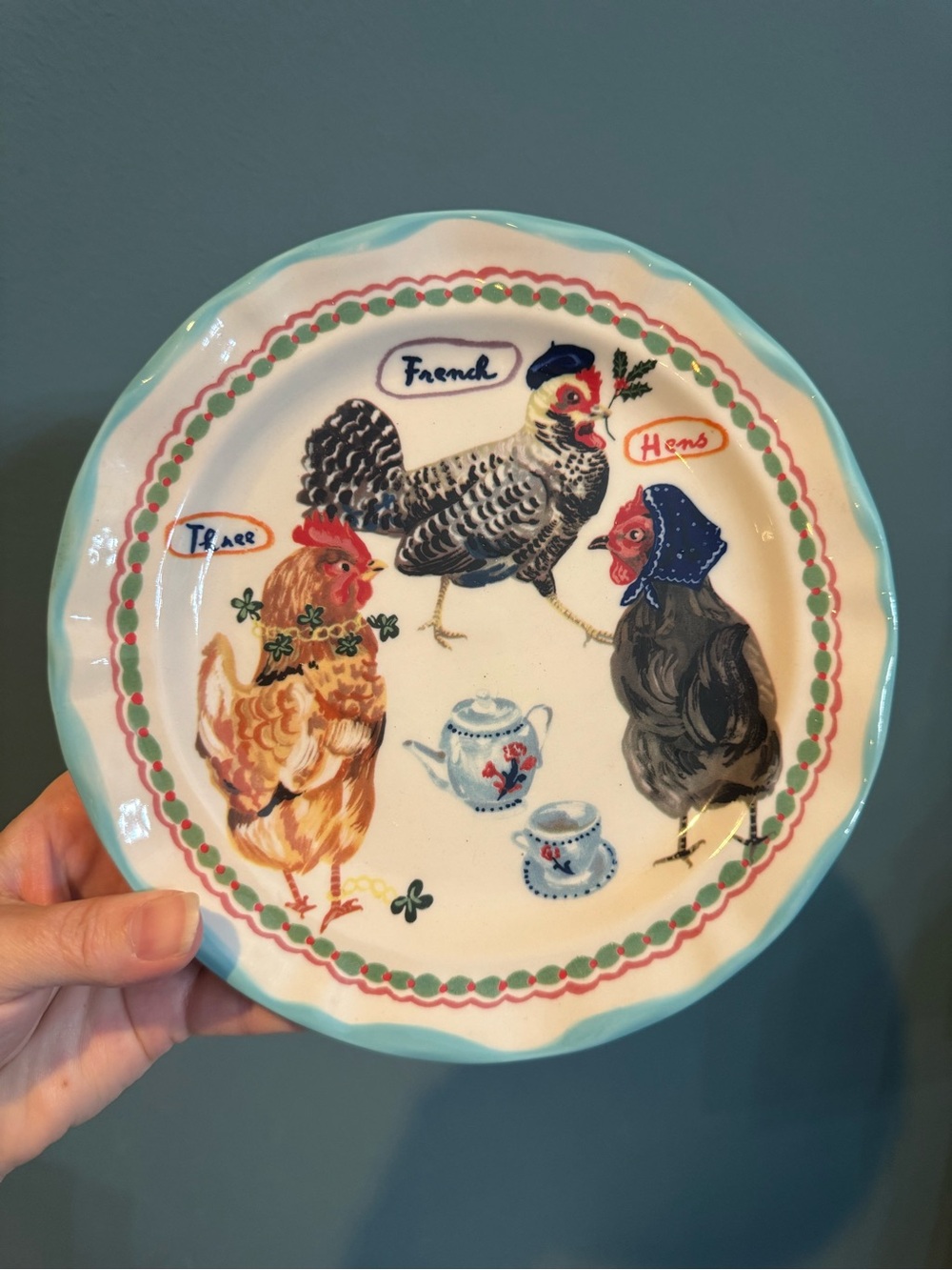 Anthropologie Nathalie Lete 12 Days Of Christmas Dessert Plate (3 French Hens)